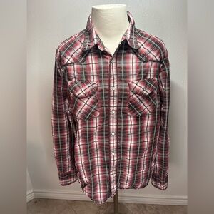 Guess Men’s Plaid Western Style Snap Button Shirt - Size Medium